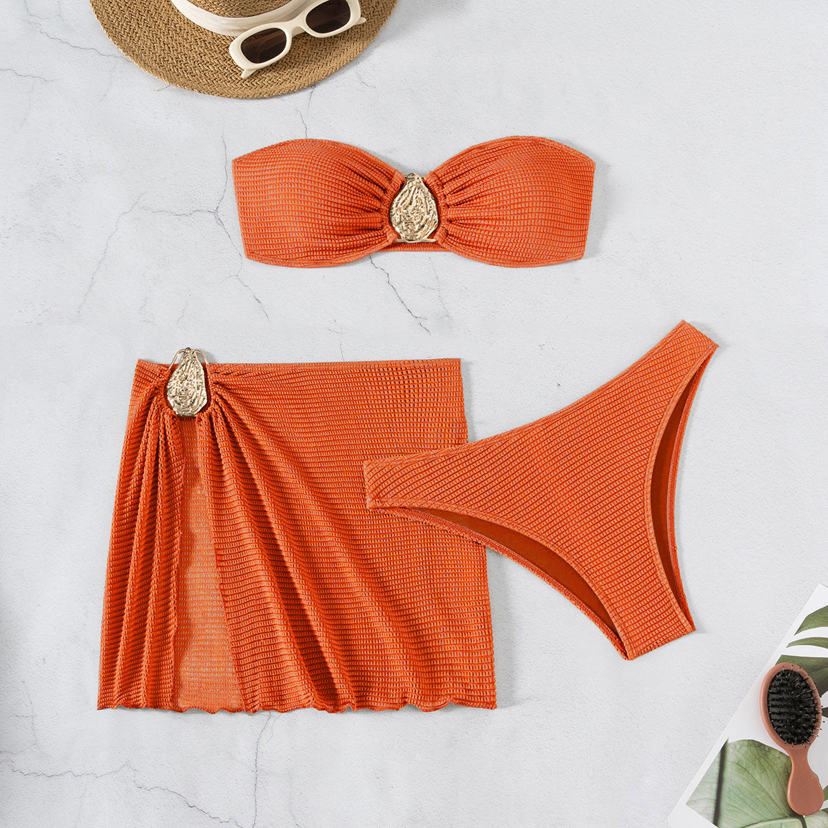 Hot Spring Vacation Beach Three-piece Split Swimsuit Skirt Bikini For Women