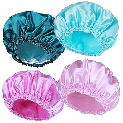 Double-layer Shower Cap Satin Long Hair Shower Cap Universal