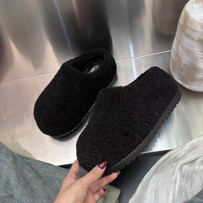 Retro Platform Cotton Shoes Fleece Lined For Women Thick