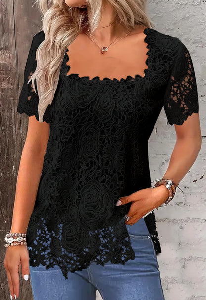 Rose Lace T-shirt Top For Women