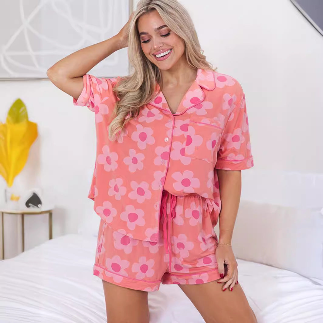 Women's Short-sleeved Two-piece Floral Printing Suit