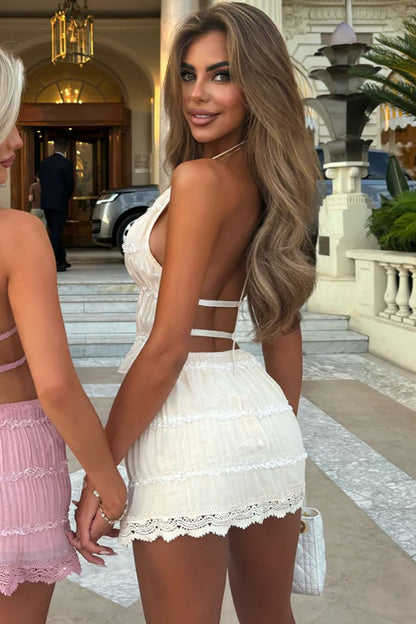 Women's Spring And Summer Backless Pleated Stripe Fabric Personalized Skirt