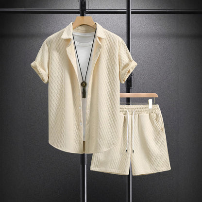 Men's Shirt Casual Loose Short Sleeves Shorts Suit