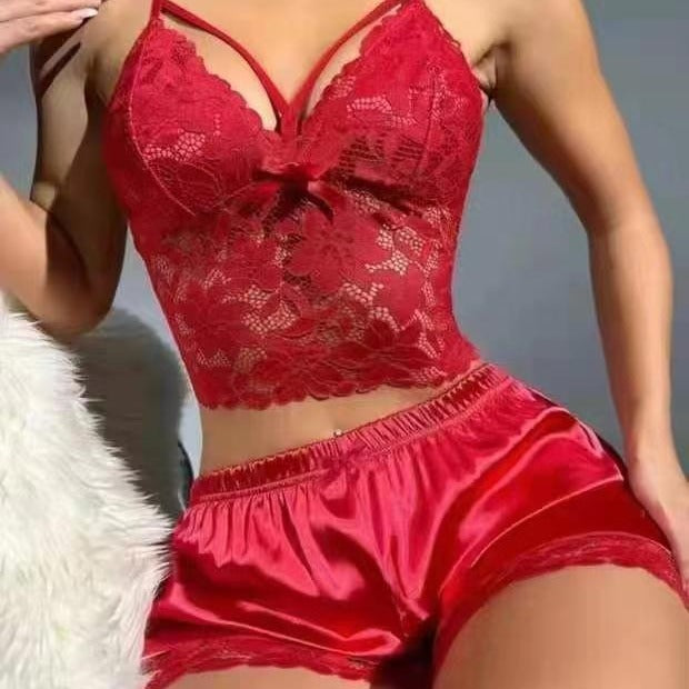 Lace Vest Top Lace Shorts Pajamas Suit