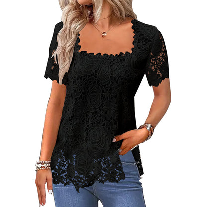 Rose Lace T-shirt Top For Women