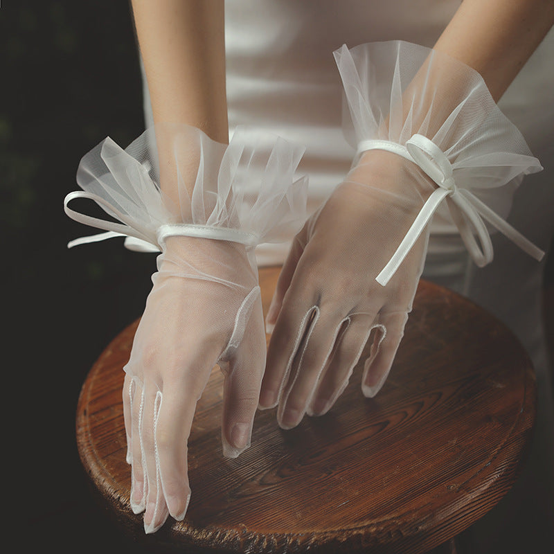 Bridal Wedding Mesh Bow Lace Gloves