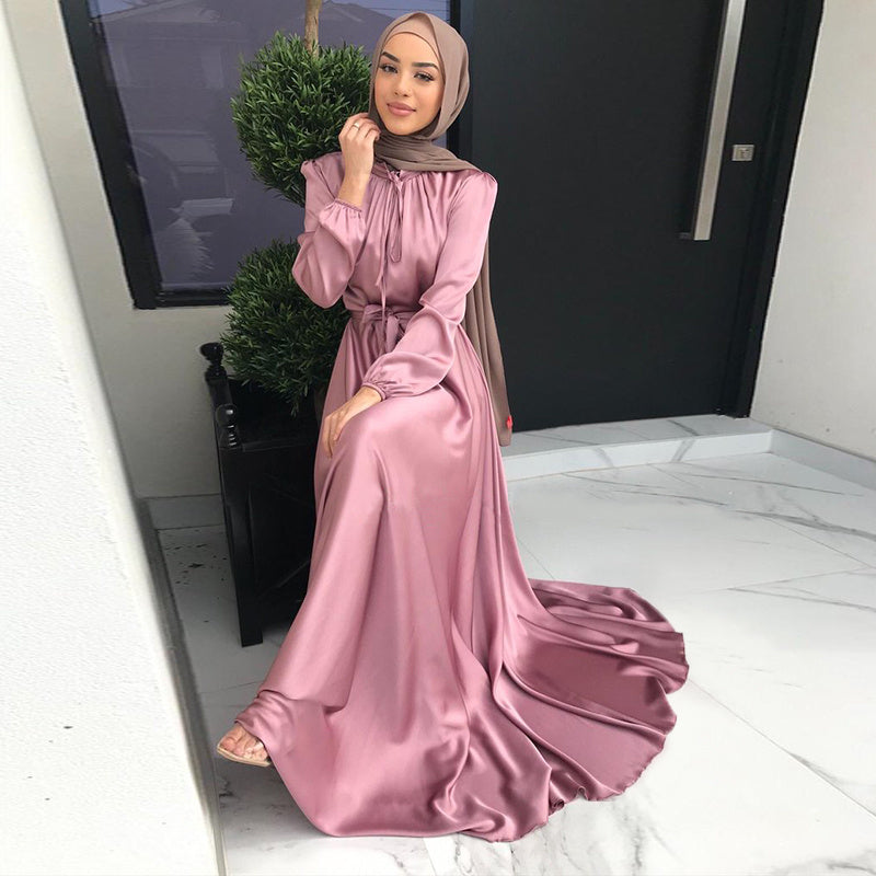 New Arab Women's Solid Color Robe Dress