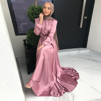 New Arab Women's Solid Color Robe Dress