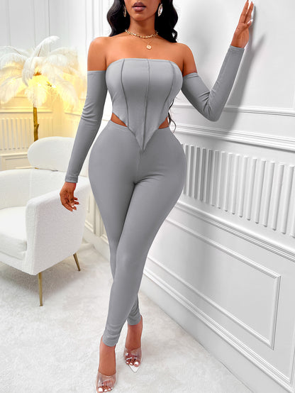 Women's Fall Winter Fashion Long Sleeve Off-shoulder Slim Fit Suit