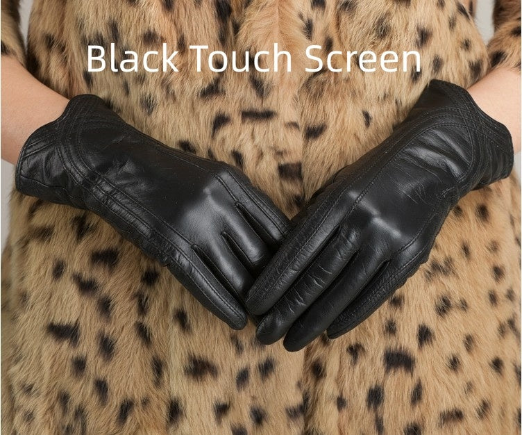 Women's Fashion Winter Warm Gloves Real Lamb Leather Handmade Curve Sheepskin Gloves