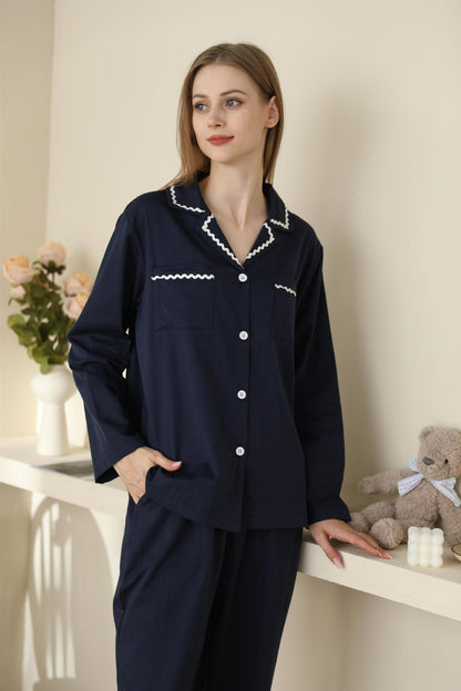 Solid Color Suit Collar Pajamas Set