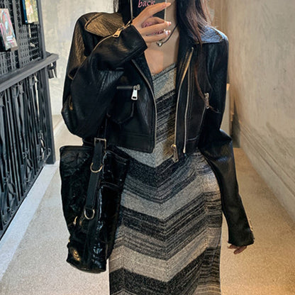 Elegant Slimming Versatile PU Leather Short Coat