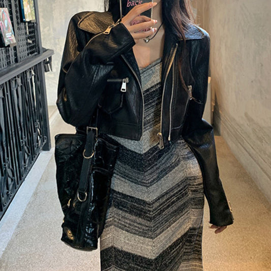 Elegant Slimming Versatile PU Leather Short Coat