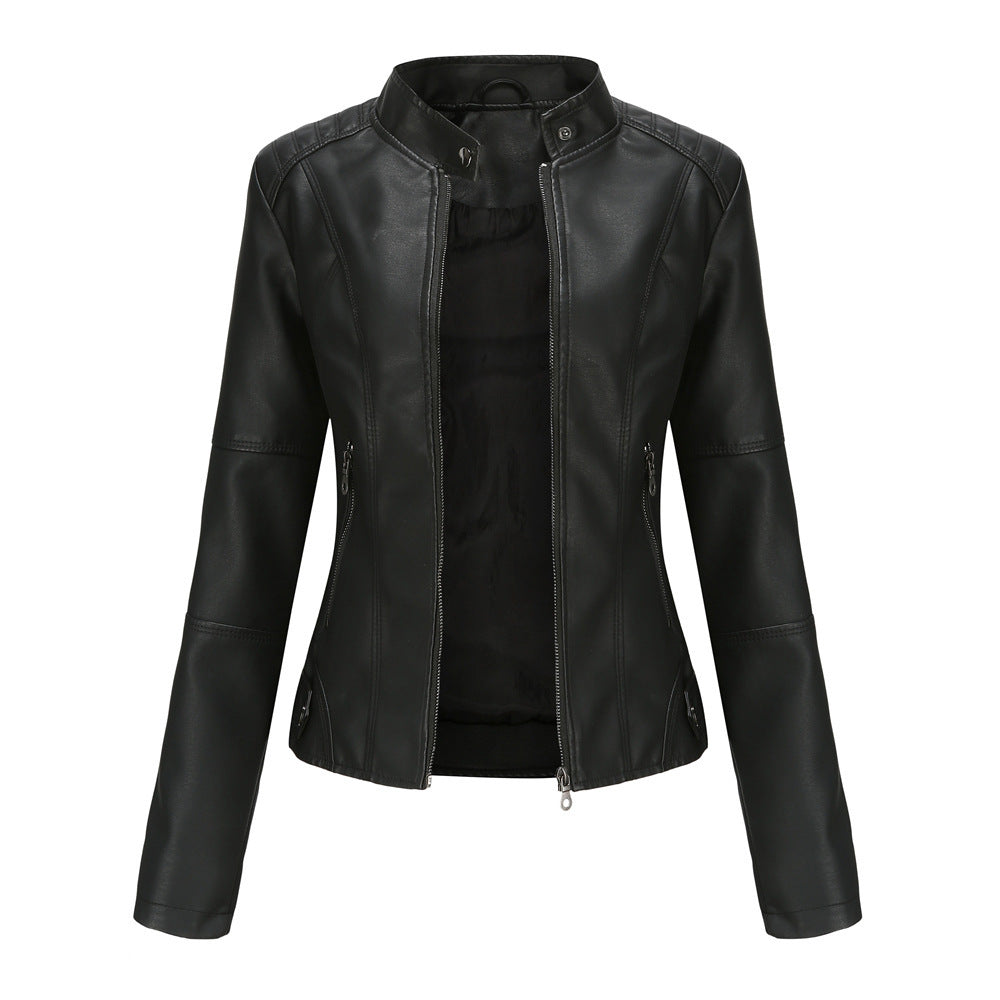 Biker Oversized Stand Collar Leather Jacket