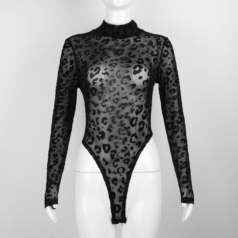 Net Perspective Sexy Long Sleeve Bottoming Bodysuit