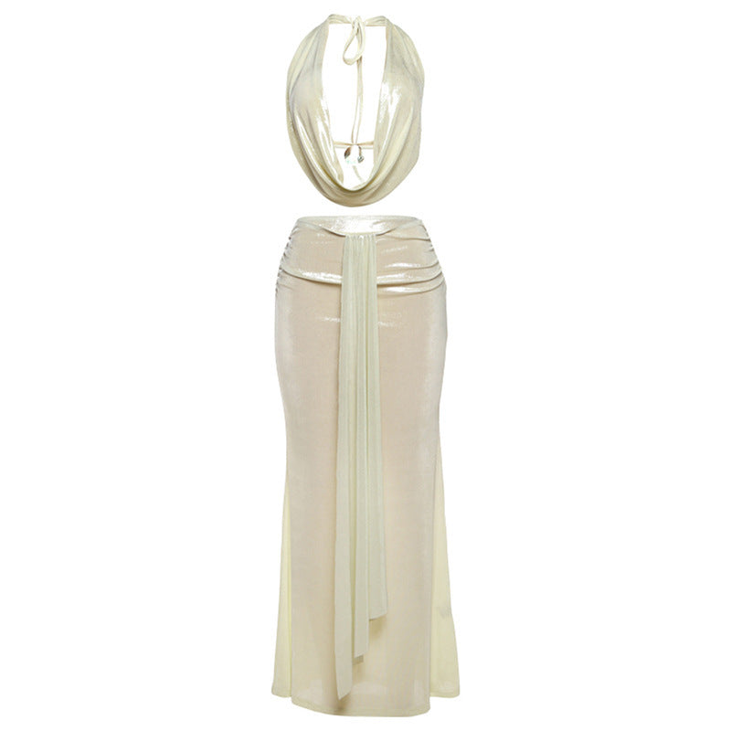 Women's Sexy Backless Halter Top Slim-fit Sheath Skirt Suit