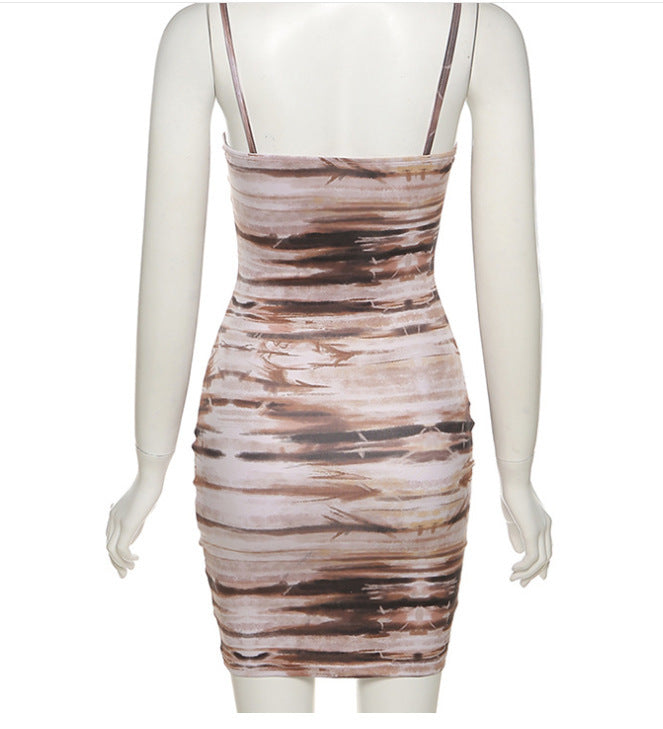 DA 4405b Sling Sexy Low-cut Halter Print Bag Hip Dress