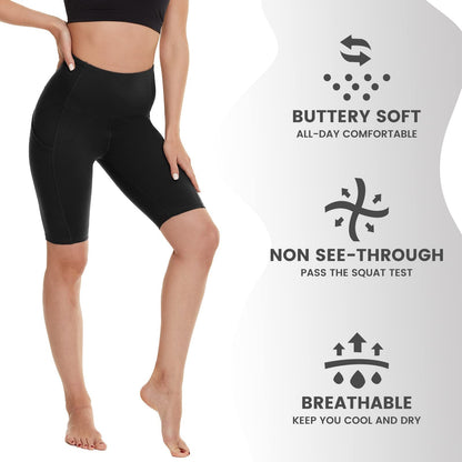 3 Pack Biker Shorts For Women High Waist With Pockets - '' Summer Tummy Control Spandex Workout Running Yoga Shorts