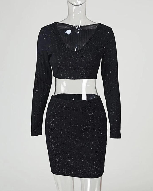 Summer New Solid Color Striped Pit Strip Skirt Suit