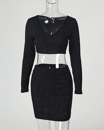 Summer New Solid Color Striped Pit Strip Skirt Suit