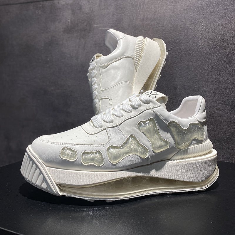 Men's Leather Breathable Casual White Platform Shoes