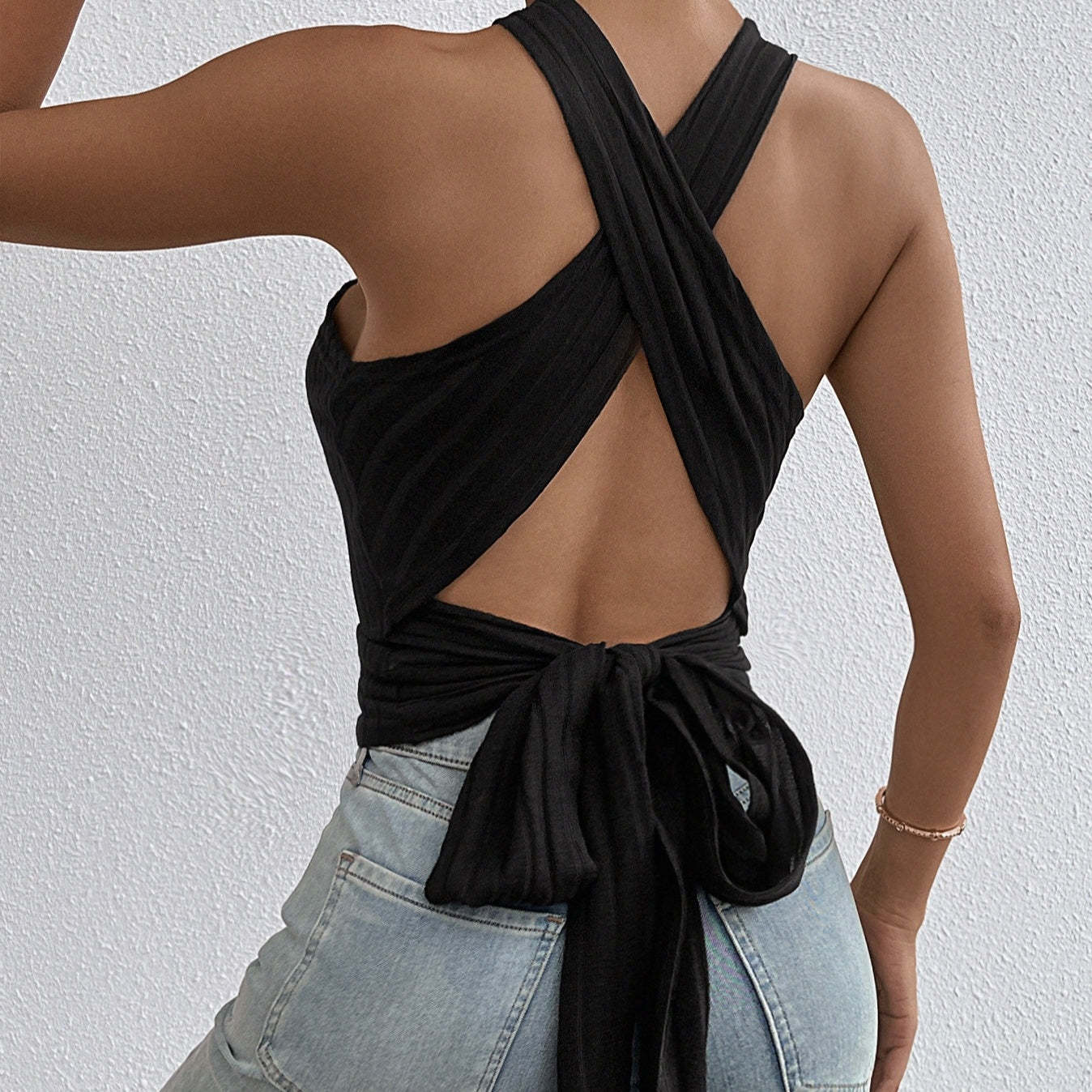 Ladies' Solid Color Fashionable Cross Tie Design, Backless Sexy Slim Fit Camisole Top