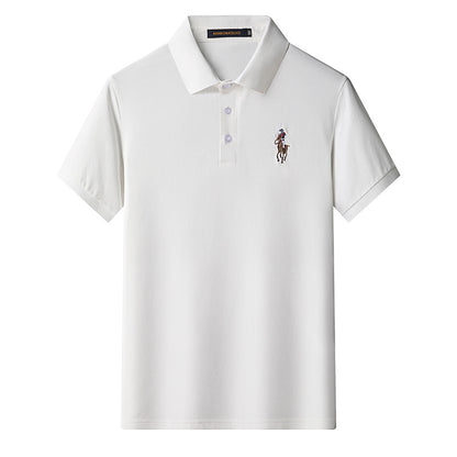 Cotton Embroidered Lapel Stretch Short-sleeved T-shirt