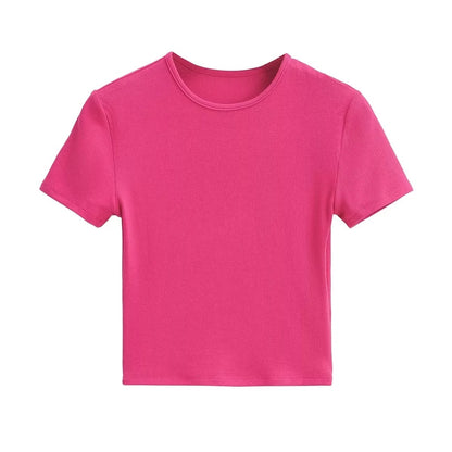 New Basic Style Slim-fit Solid Color Round Neck Bottoming Shirt Workout Top