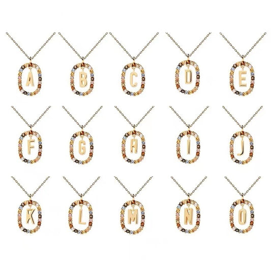 Colored Rhinestone Necklace 26 Alphabet Necklace 18K Fashion Jewelry