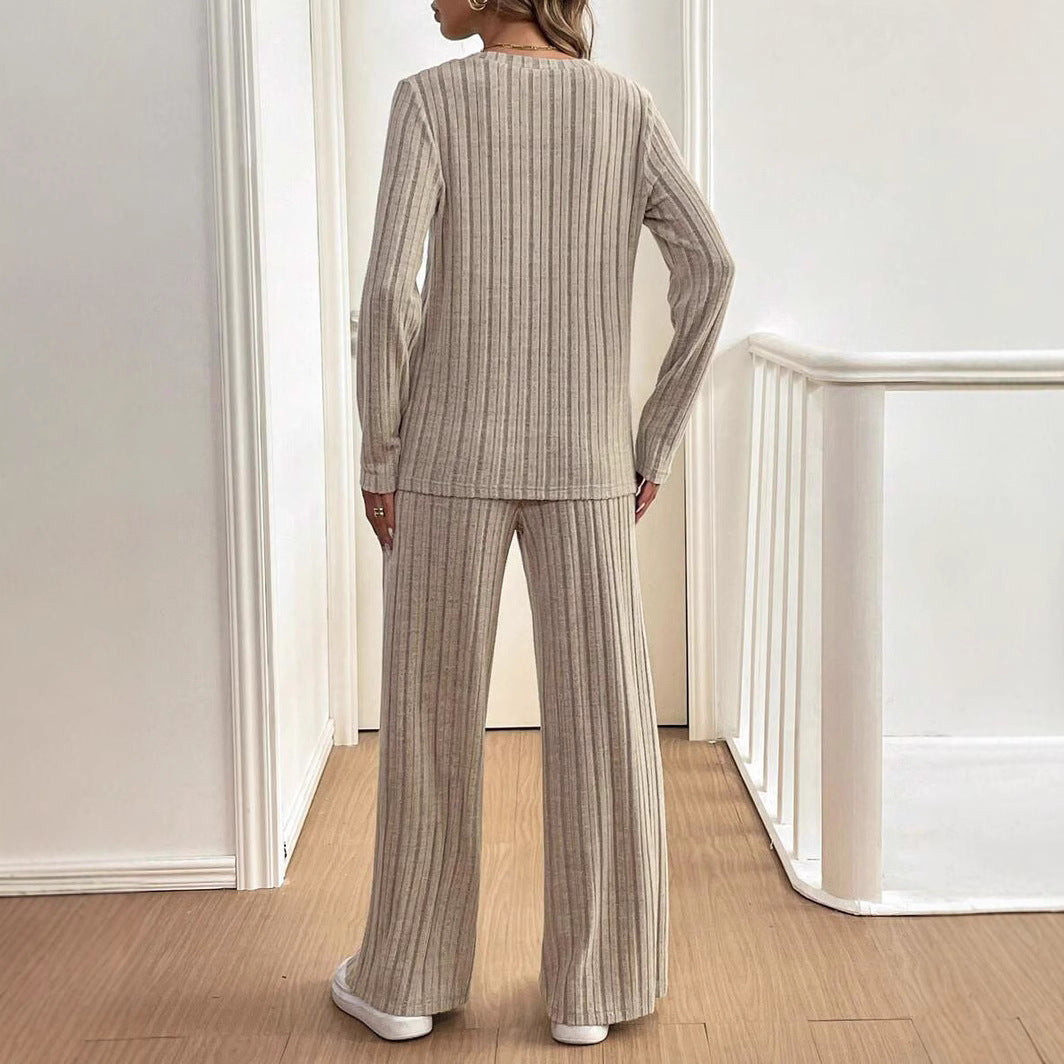 Loose Button Pit Stripes Knitting Suit
