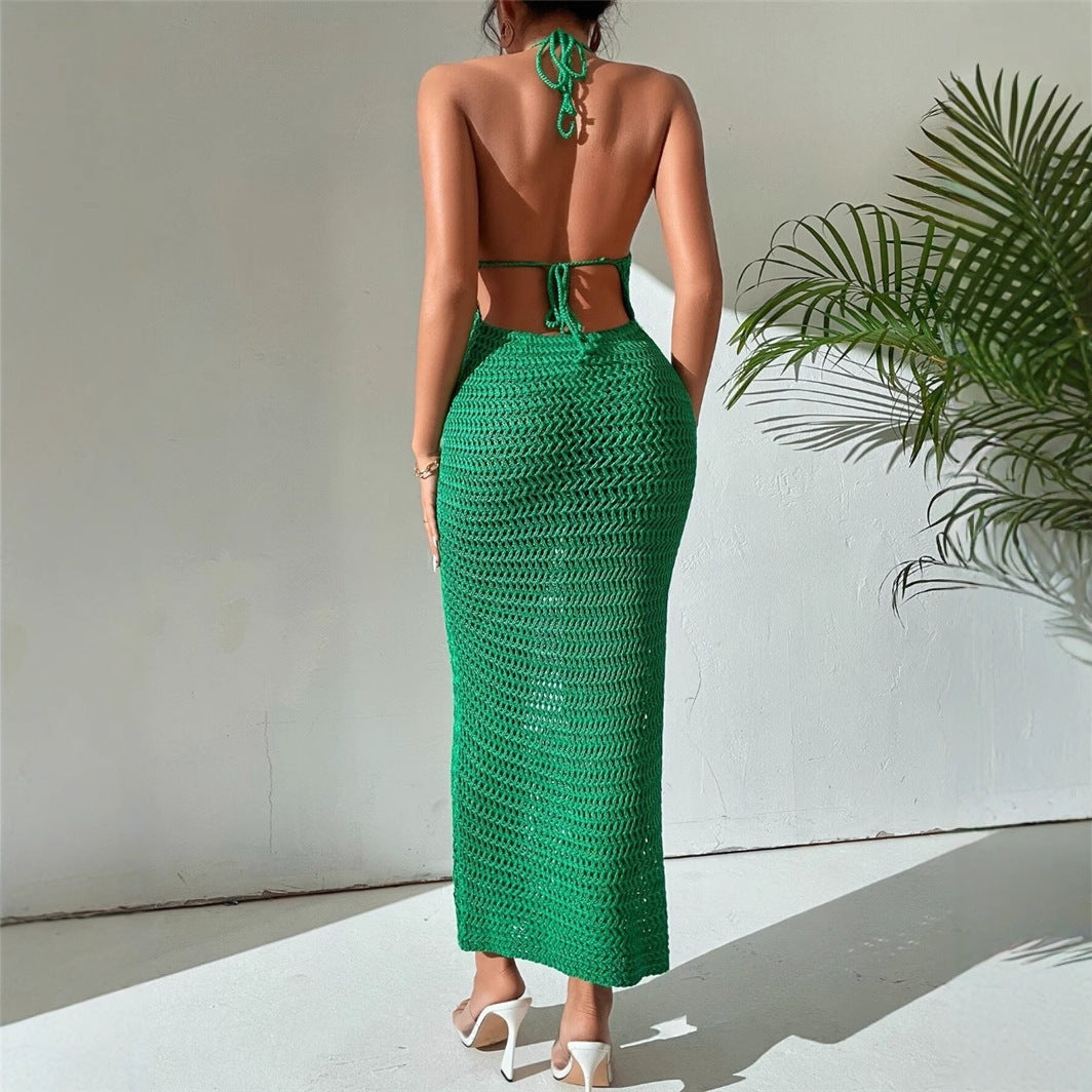 Slim Fit Backless Lace-up Backless Knitted Dress Sweater