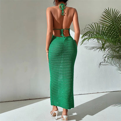 Slim Fit Backless Lace-up Backless Knitted Dress Sweater