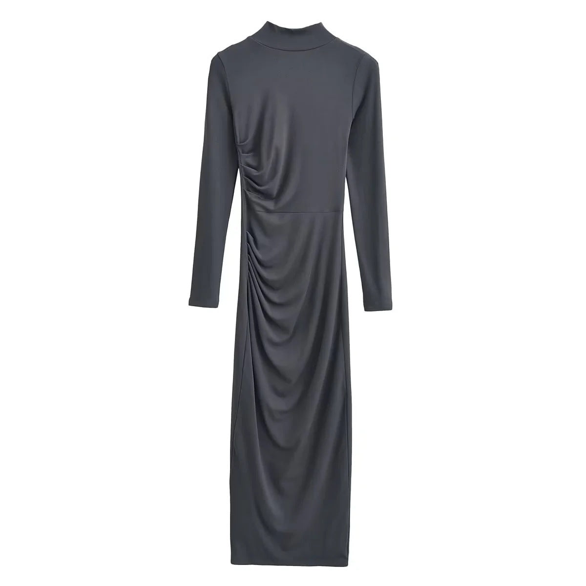 Women's Fashion Pure Color Half Collar Slim-fit Long-sleeved Dress