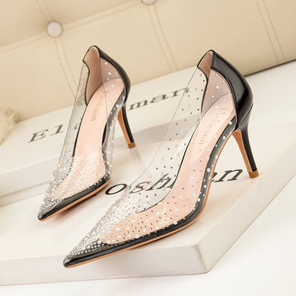 Transparent Cutout Pearl Shining Rhinestone Women's Shoes