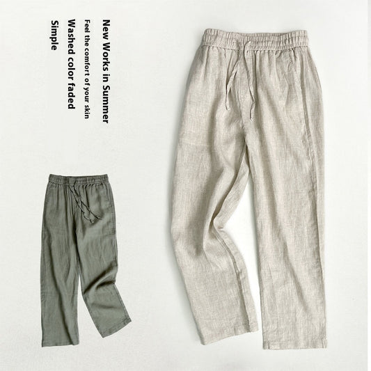 Pure Linen Men's Pants Summer Thin Linen Men's Casual Pants Loose Straight Wide Leg