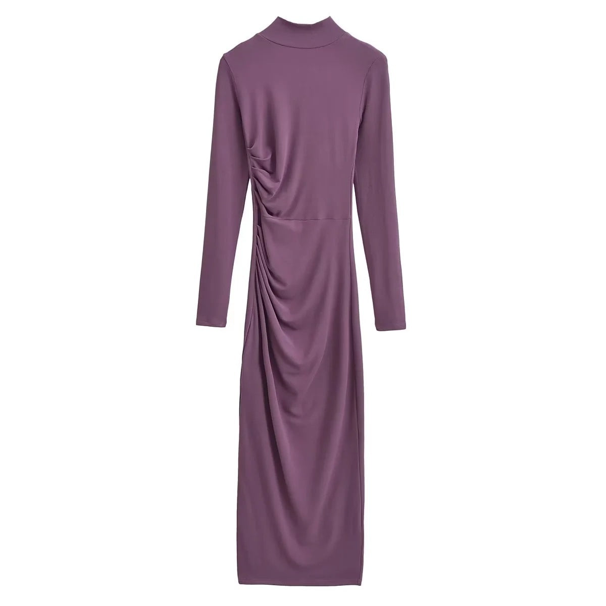 Women's Fashion Pure Color Half Collar Slim-fit Long-sleeved Dress