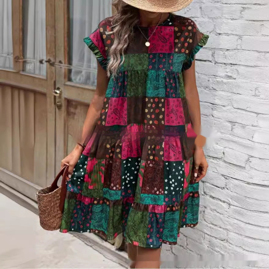Summer New Printed Round Neck Casual All-matching Fashion Dress