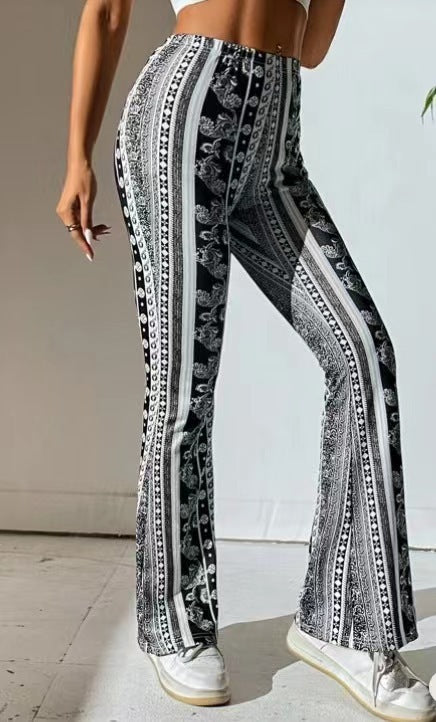 Hip Retro Printed Bootleg Pants Casual Pants