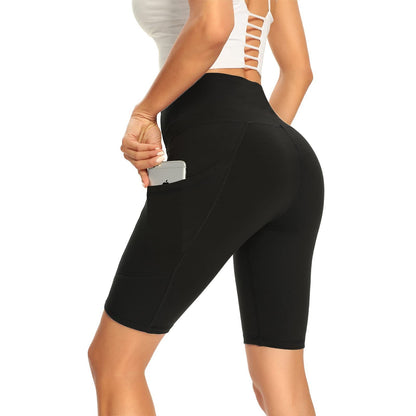 3 Pack Biker Shorts For Women High Waist With Pockets - '' Summer Tummy Control Spandex Workout Running Yoga Shorts