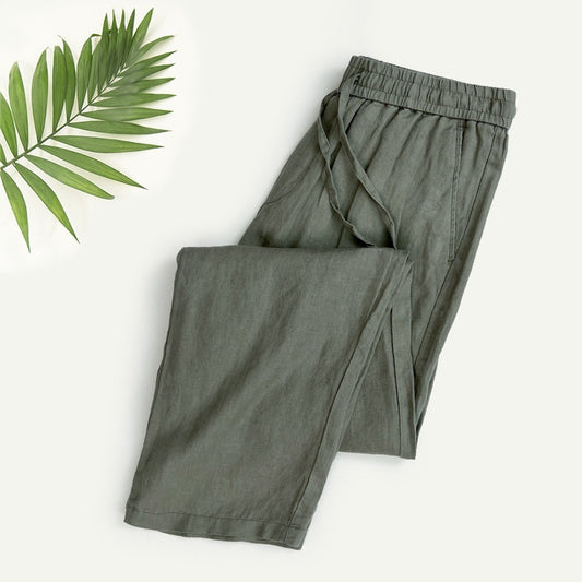 Pure Linen Men's Pants Summer Thin Linen Men's Casual Pants Loose Straight Wide Leg