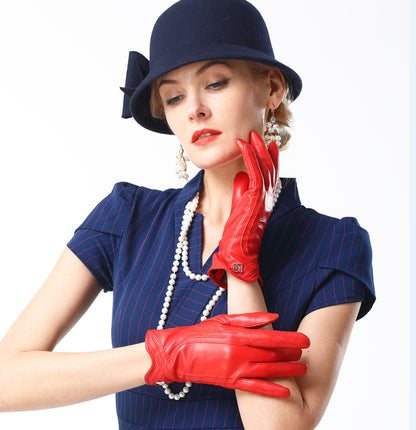 Women's Fashion Winter Warm Gloves Real Lamb Leather Handmade Curve Sheepskin Gloves