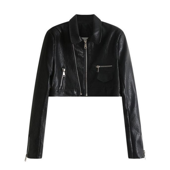 Elegant Slimming Versatile PU Leather Short Coat