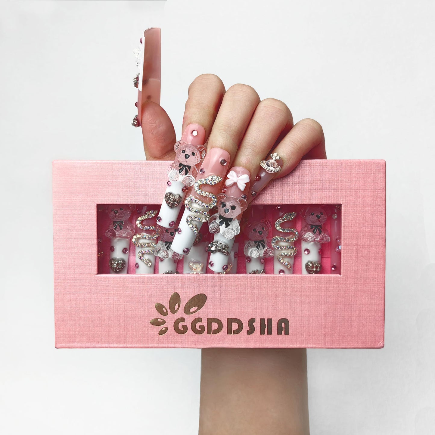 GGddsha 2024 New PMMA Acrylic Press On Nails StunningBling Nails, Rhinestone Fake Nails, Glitter Rhinestone NailsGradient  Fake NailsEnchanted Duo