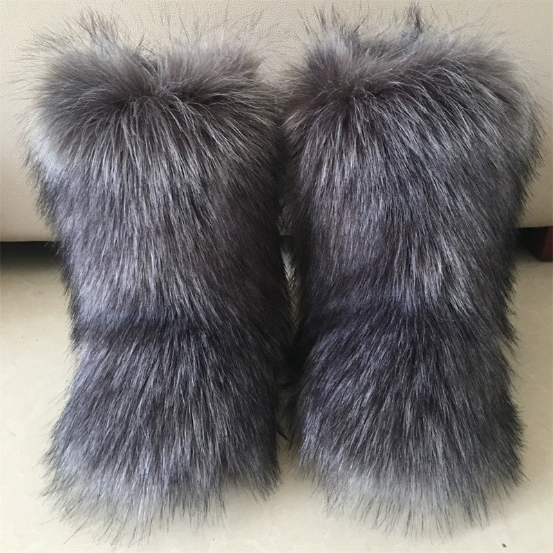 Raccoon Dog Fox Fur Fur Snow Boots