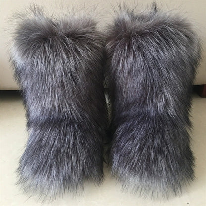Raccoon Dog Fox Fur Fur Snow Boots