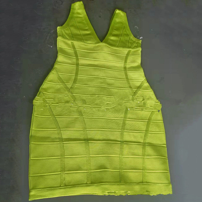 Summer New Sexy Low-cut V-neck Bandage Dress Tight-fitting Waist Slimming Dress