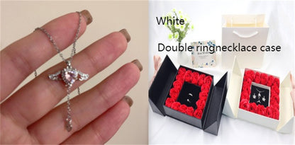 Rose Box Double Door Jewelry Box Valentine's Day Bow Gift Box Necklace Locket