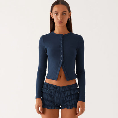 New Solid Color Slim-fit High-grade Long Button Cardigan Top