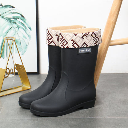 Fashion Work Wear Rain Shoes Adult Warm Women's Mid-calf Rain Boots