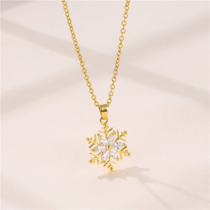Snowflake Diamond Pendant Necklace Jewelry Stainless Steel